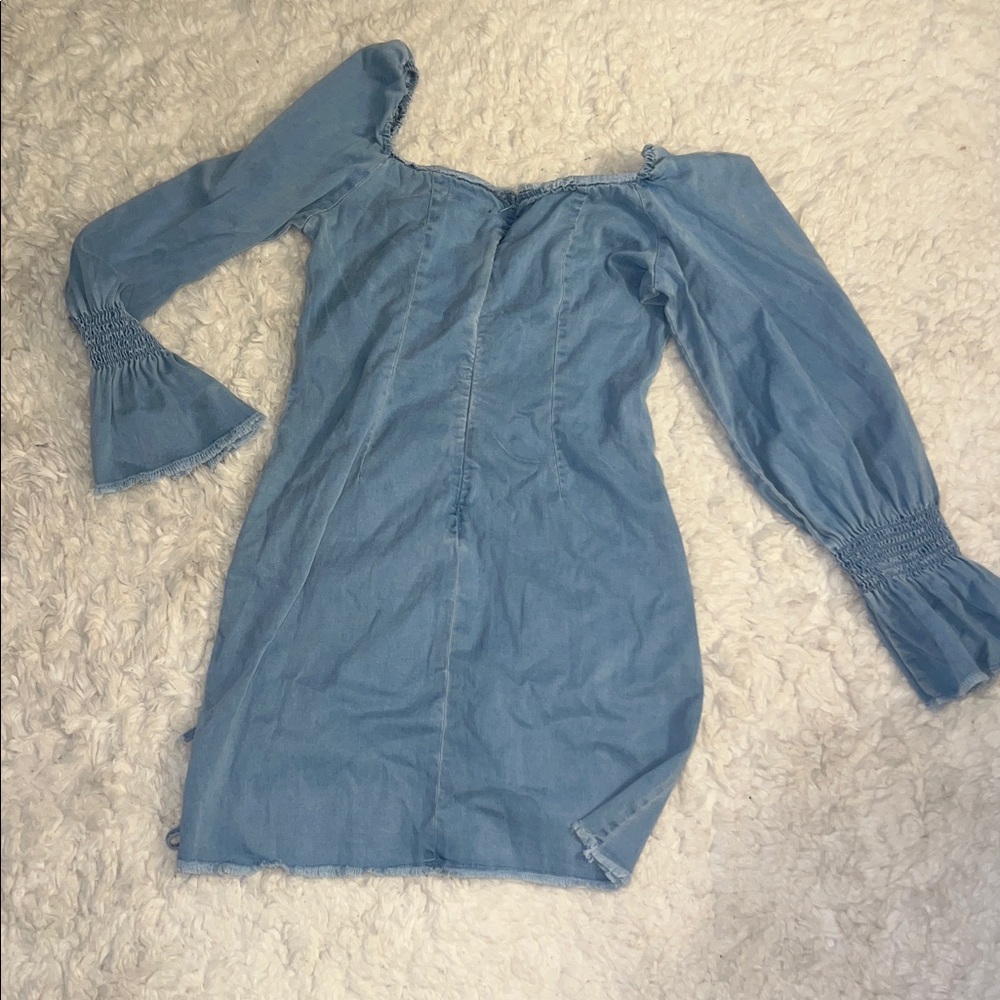 Denim Ruched Off-Shoulder Dress - Picture 5 of 6